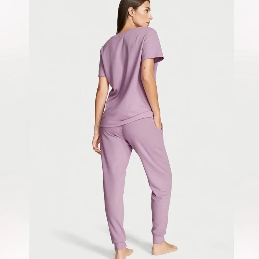 Victoria’s Secret Glow Waffle Tee Jogger thermal Pajama Set loungewear Lilac XXL
